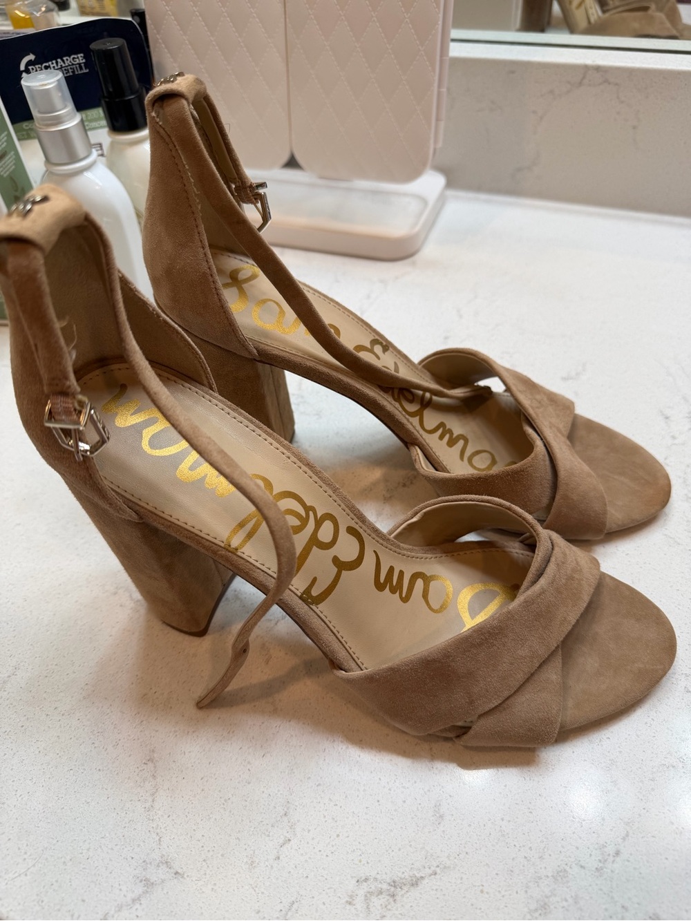 Sam Edelman Suede Tan Block Heel Sandals